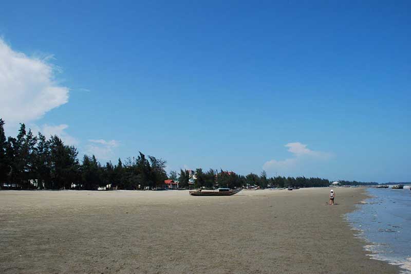 Bãi biển Trà Cổ với không gian rộng mênh mông cùng hàng phi lao ngút ngàn